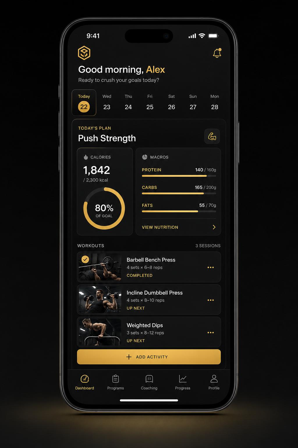 SECCO METHOD app — Dashboard screen